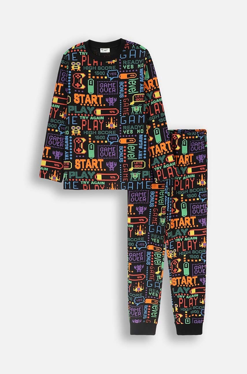 Coccodrillo pijamale de bumbac pentru copii culoarea negru, modelator, PYJAMAS