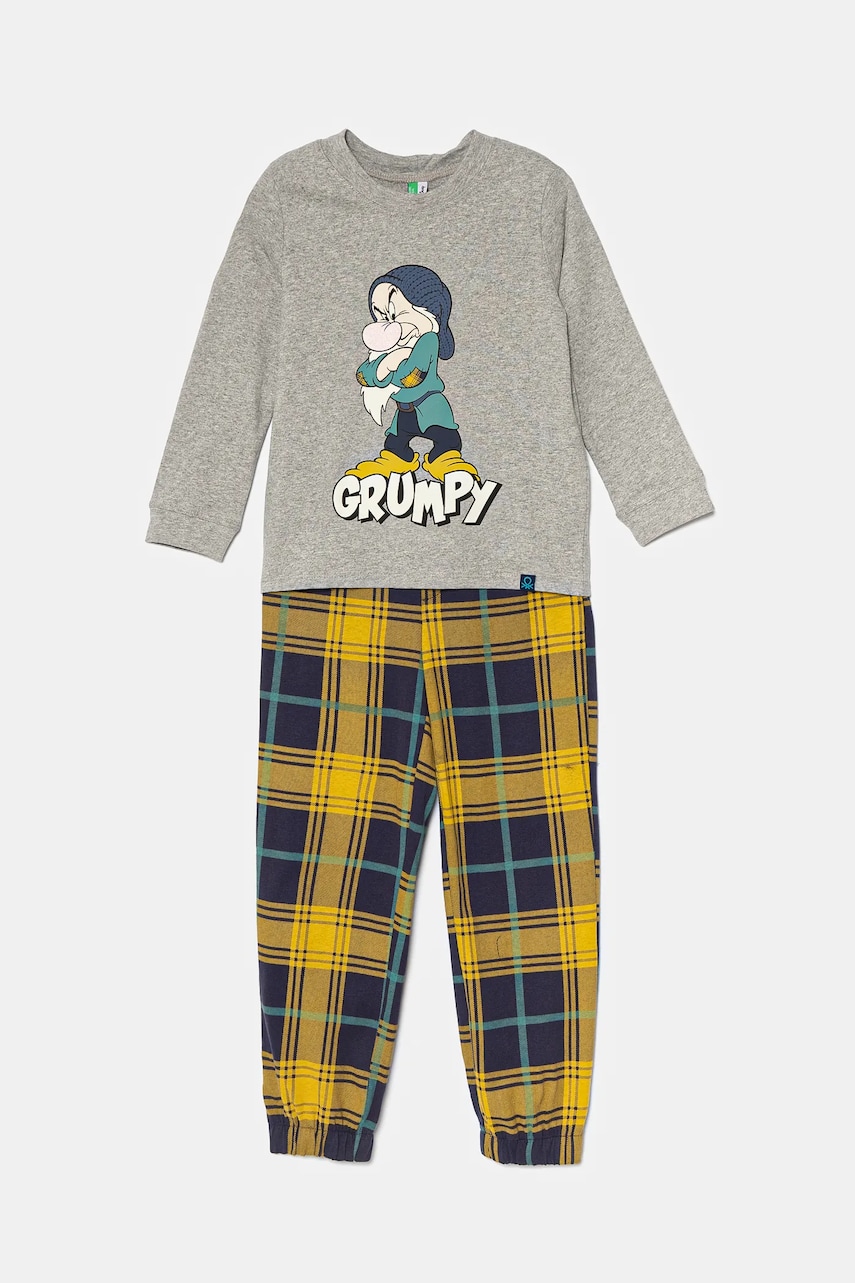 United Colors of Benetton pijama copii culoarea gri, cu imprimeu, 34NB0P07M United Colors of Benetton pijama copii culoarea gri, cu imprimeu, 34NB0P07M