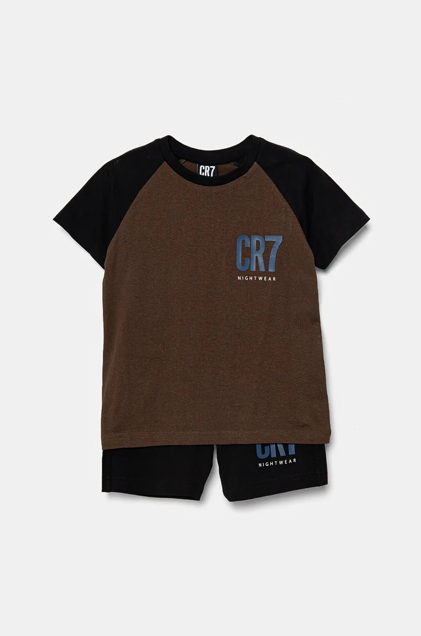 CR7 Cristiano Ronaldo pijamale de bumbac pentru copii culoarea maro, cu imprimeu, 8770.41.751 CR7 Cristiano Ronaldo pijamale de bumbac pentru copii culoarea maro, cu imprimeu, 8770.41.751