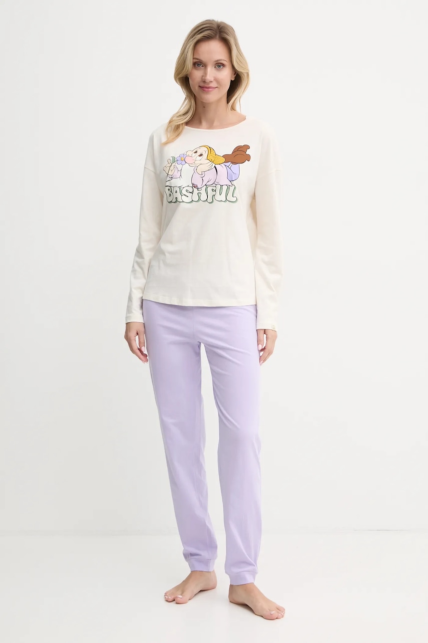 Levně Bavlněné pyžamo United Colors of Benetton x DISNEY dámské, béžová barva, bavlněné, 3VD03P03E