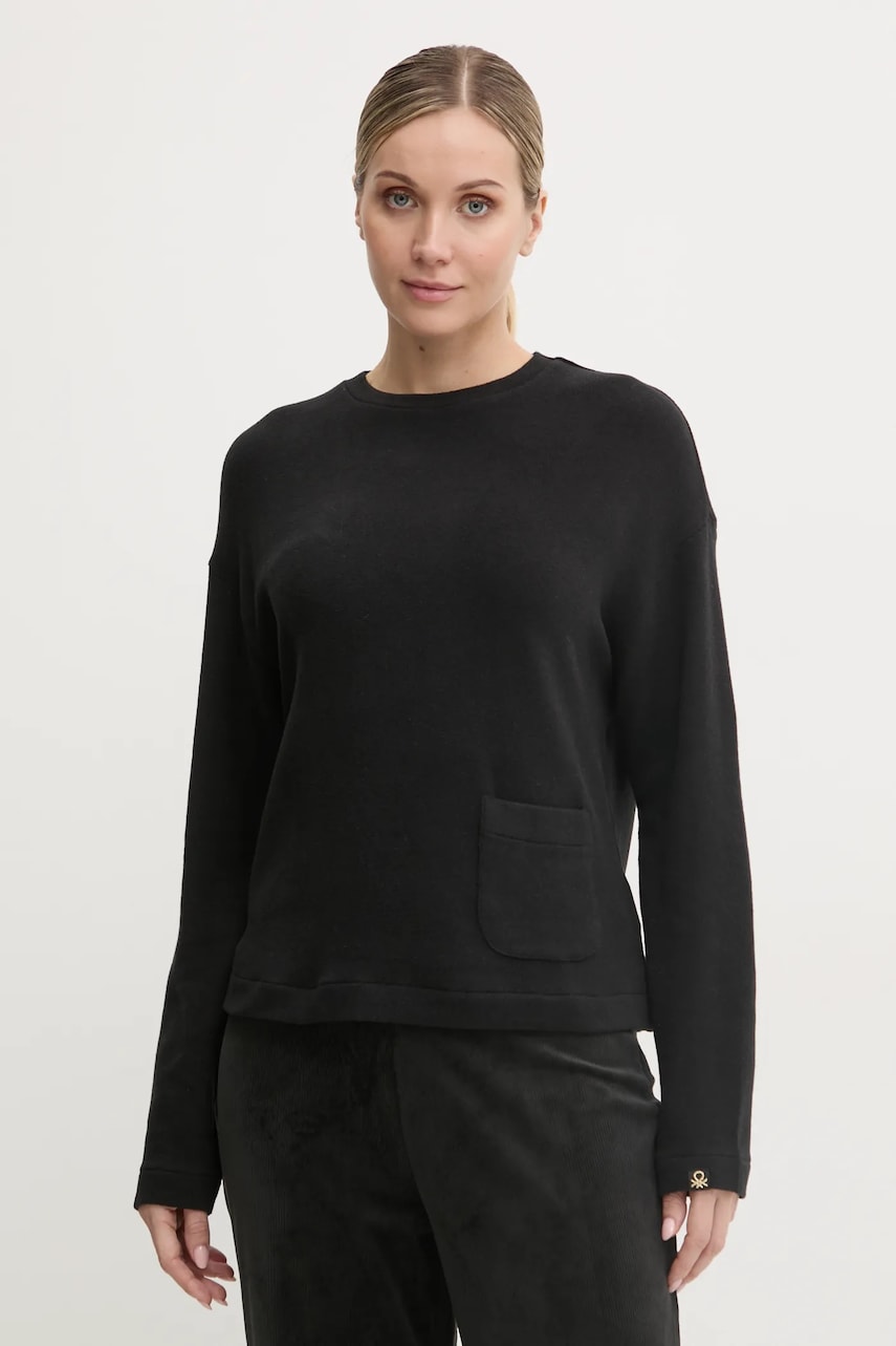 United Colors of Benetton longsleeve de pijama culoarea negru, 3Q413M06F United Colors of Benetton longsleeve de pijama culoarea negru, 3Q413M06F