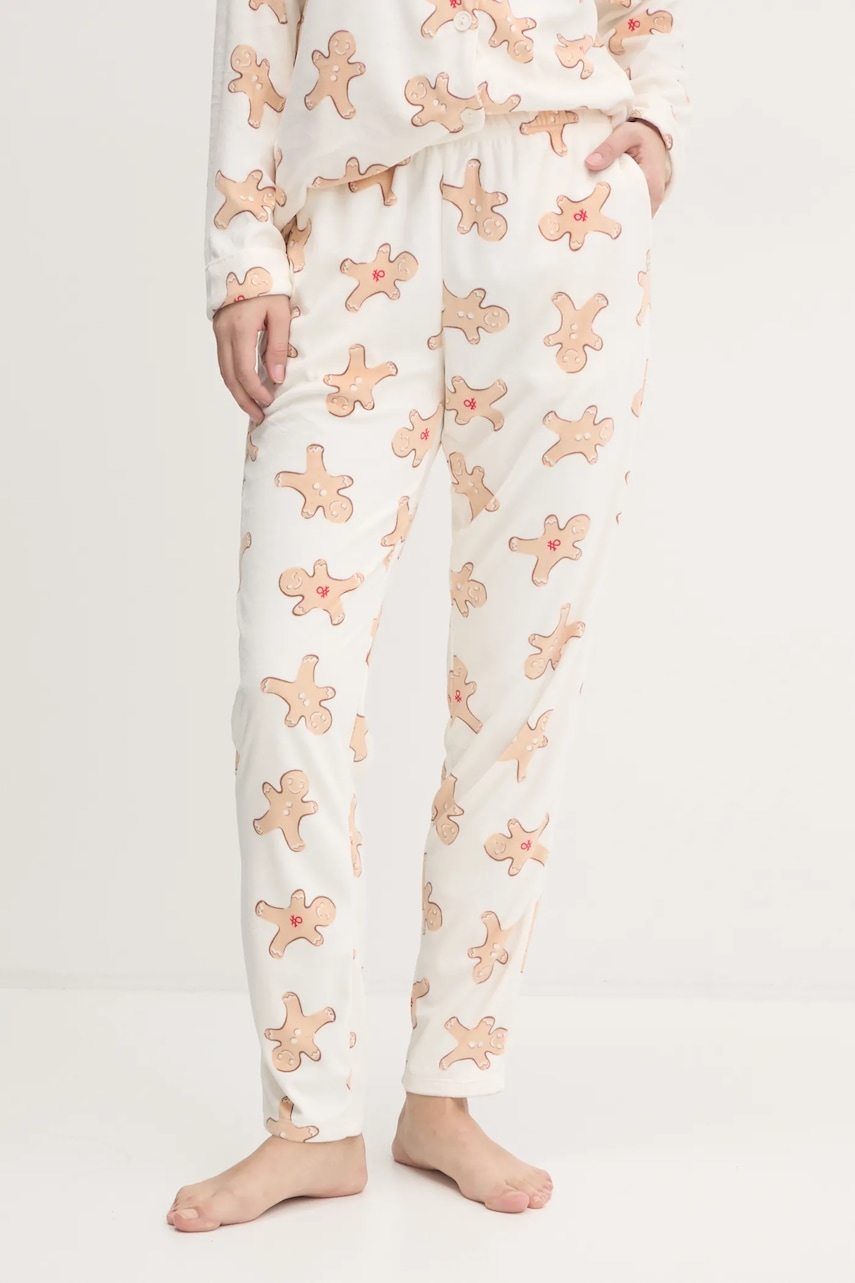 United Colors of Benetton pantaloni de pijama femei, culoarea bej, 34WW3F03U
