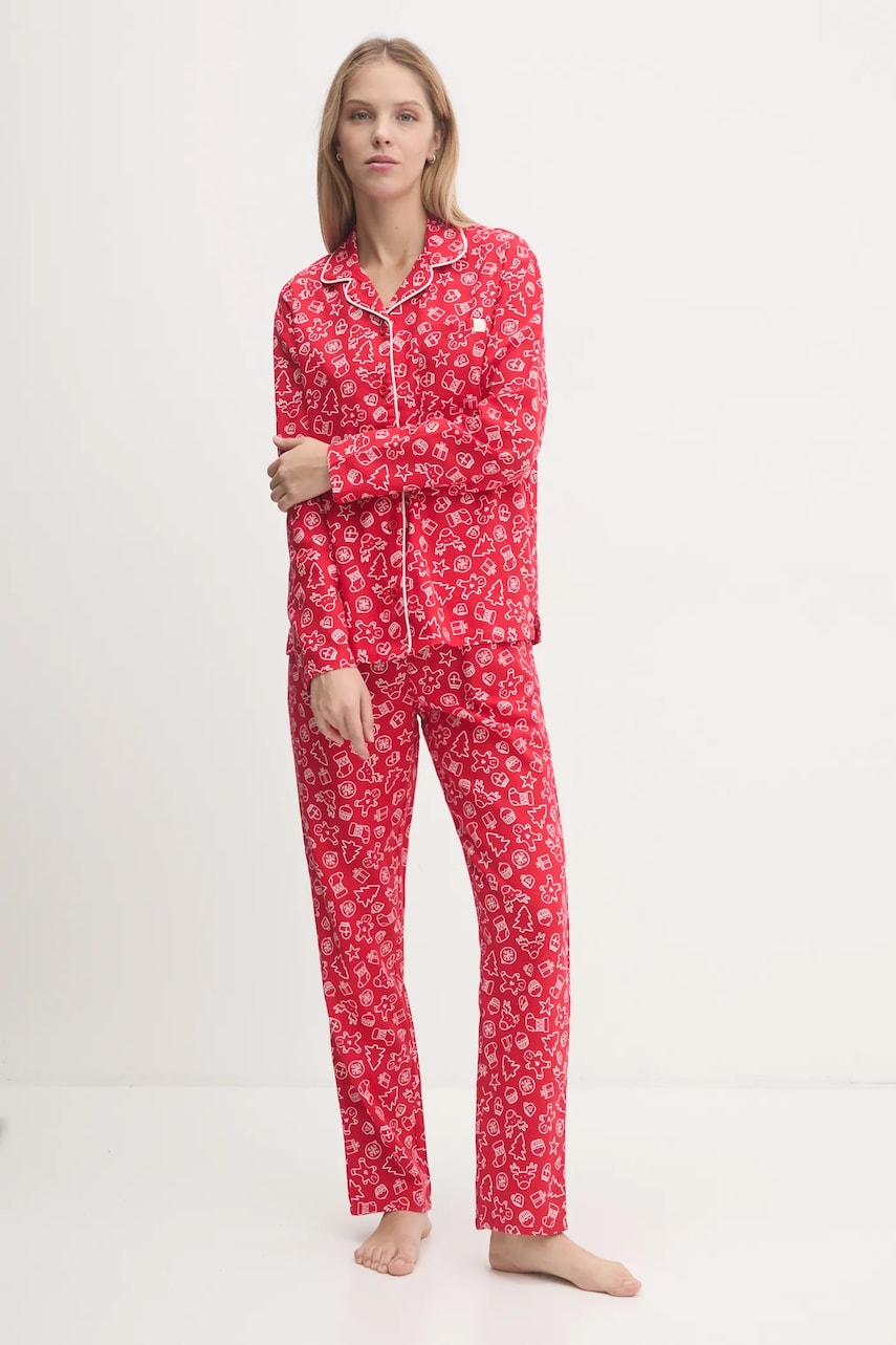 United Colors of Benetton pijama femei, culoarea rosu, bumbac, 4XPR3P00M United Colors of Benetton pijama femei, culoarea rosu, bumbac, 4XPR3P00M