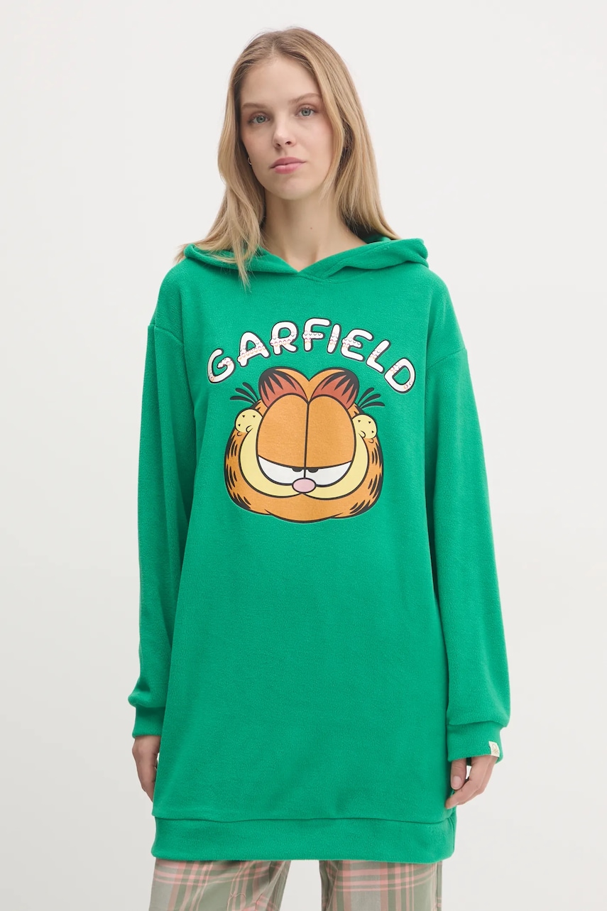 United Colors of Benetton hanorac fleece x GARFIELD culoarea verde, cu glugă, cu imprimeu, 3DFQ3M06K United Colors of Benetton hanorac fleece x GARFIELD culoarea verde, cu glugă, cu imprimeu, 3DFQ3M06K