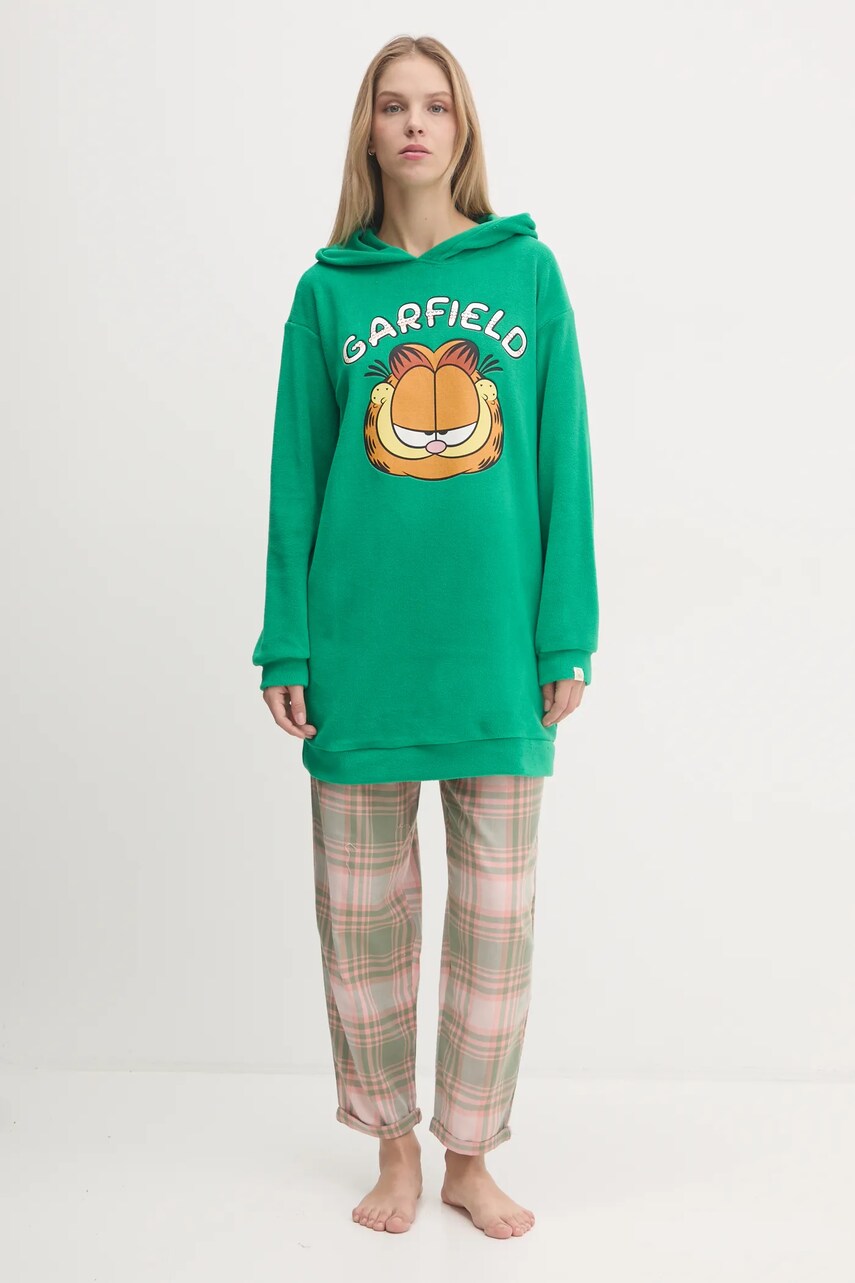 Флисовая кофта United Colors of Benetton x GARFIELD цвет зелёный с капюшоном с принтом 3DFQ3M06K Флисовая кофта United Colors of Benetton x GARFIELD цвет зелёный с капюшоном с принтом 3DFQ3M06K
