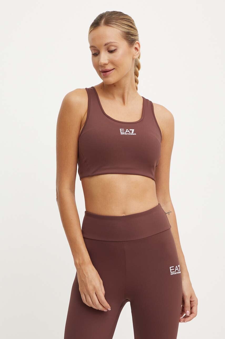 EA7 Emporio Armani sutien sport culoarea maro, neted, TJKLZ.6DTH59