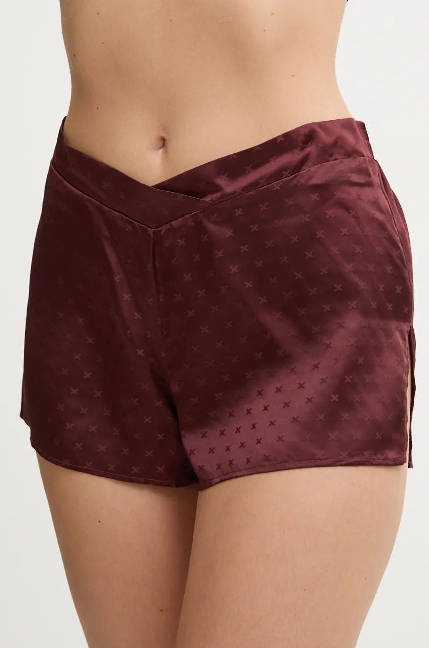 Chantelle pantaloni scurți de pijama de mătase culoarea maro, satin, C017E5