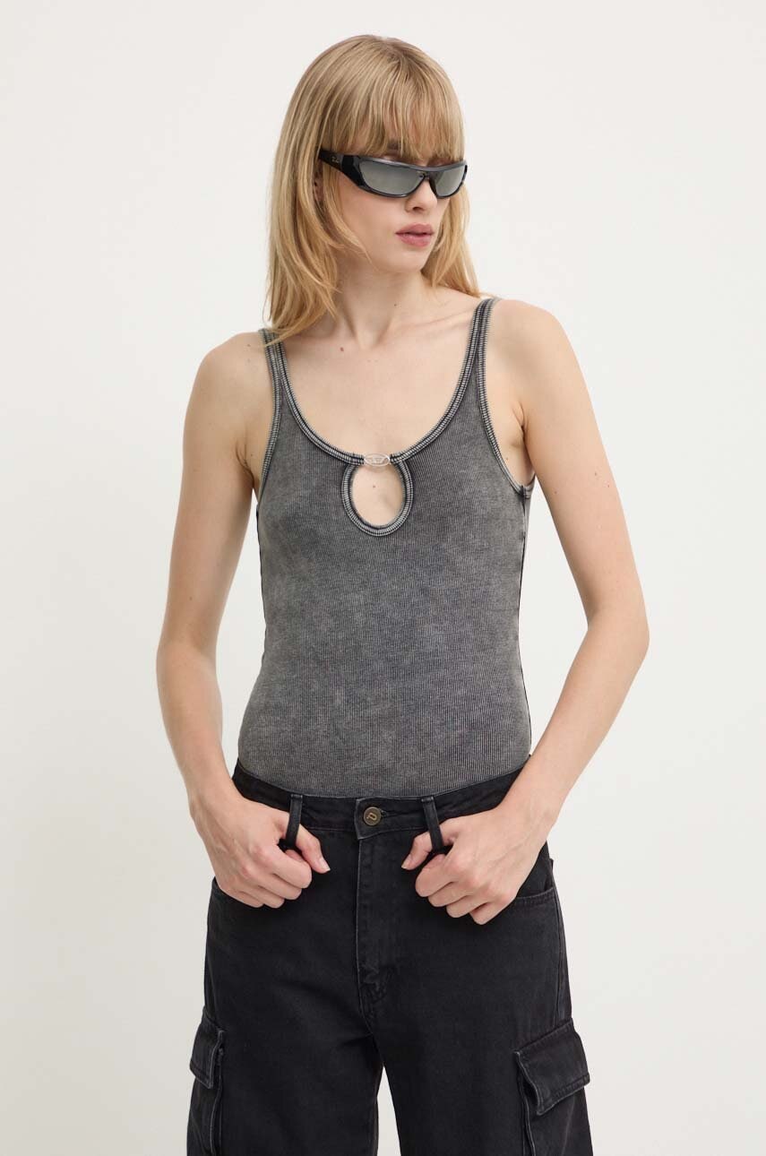 Diesel body UFBY-D-OVAL-COTTON-RIB-BODYSUIT femei, culoarea gri, A15365.0LKAR Diesel body UFBY-D-OVAL-COTTON-RIB-BODYSUIT femei, culoarea gri, A15365.0LKAR