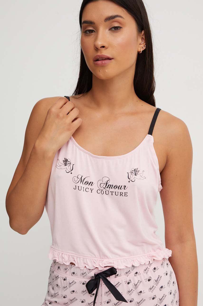 Juicy Couture maiou de pijama CHERUB EMMANUEL FRILLED VEST culoarea roz, JCLPT224508