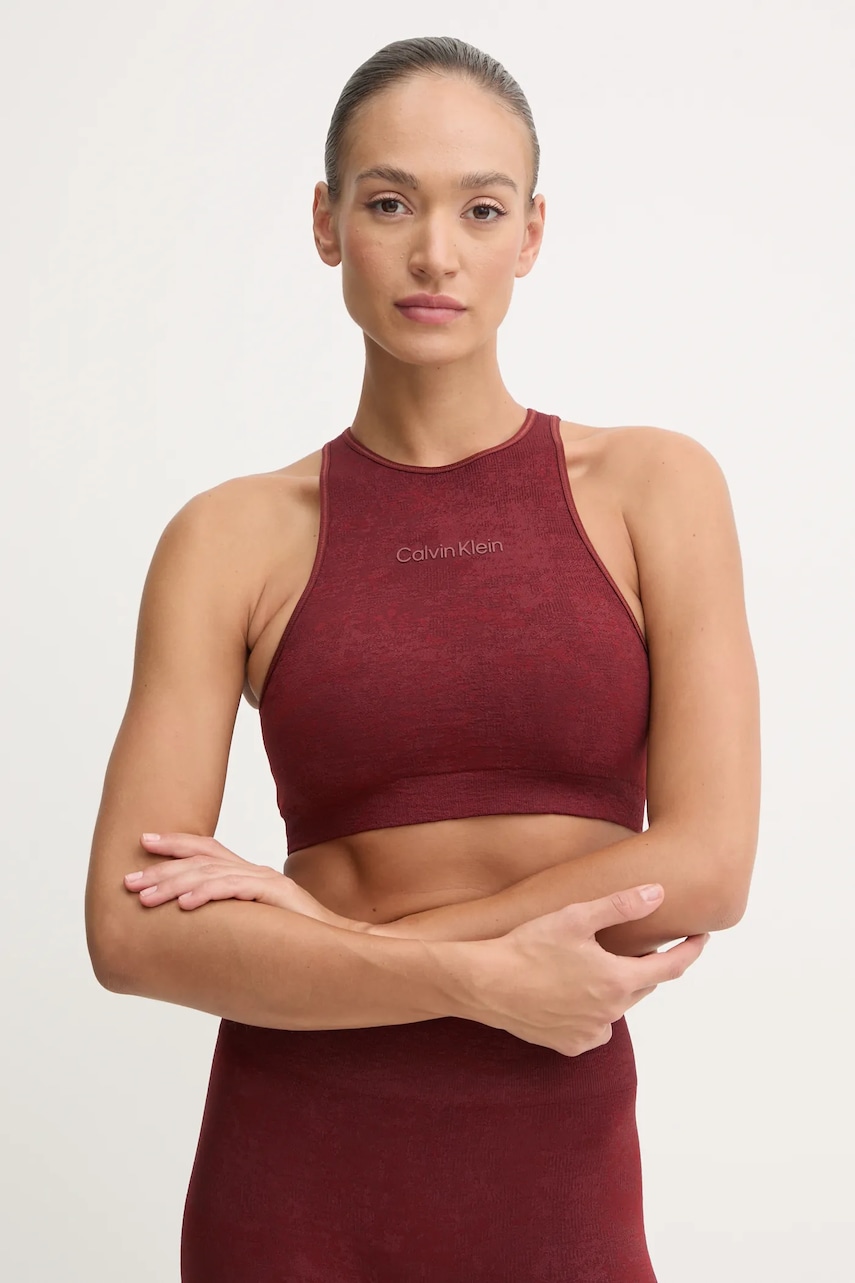 

Спортен сутиен Calvin Klein Performance в бордо с меланжов десен 00GWF4K101