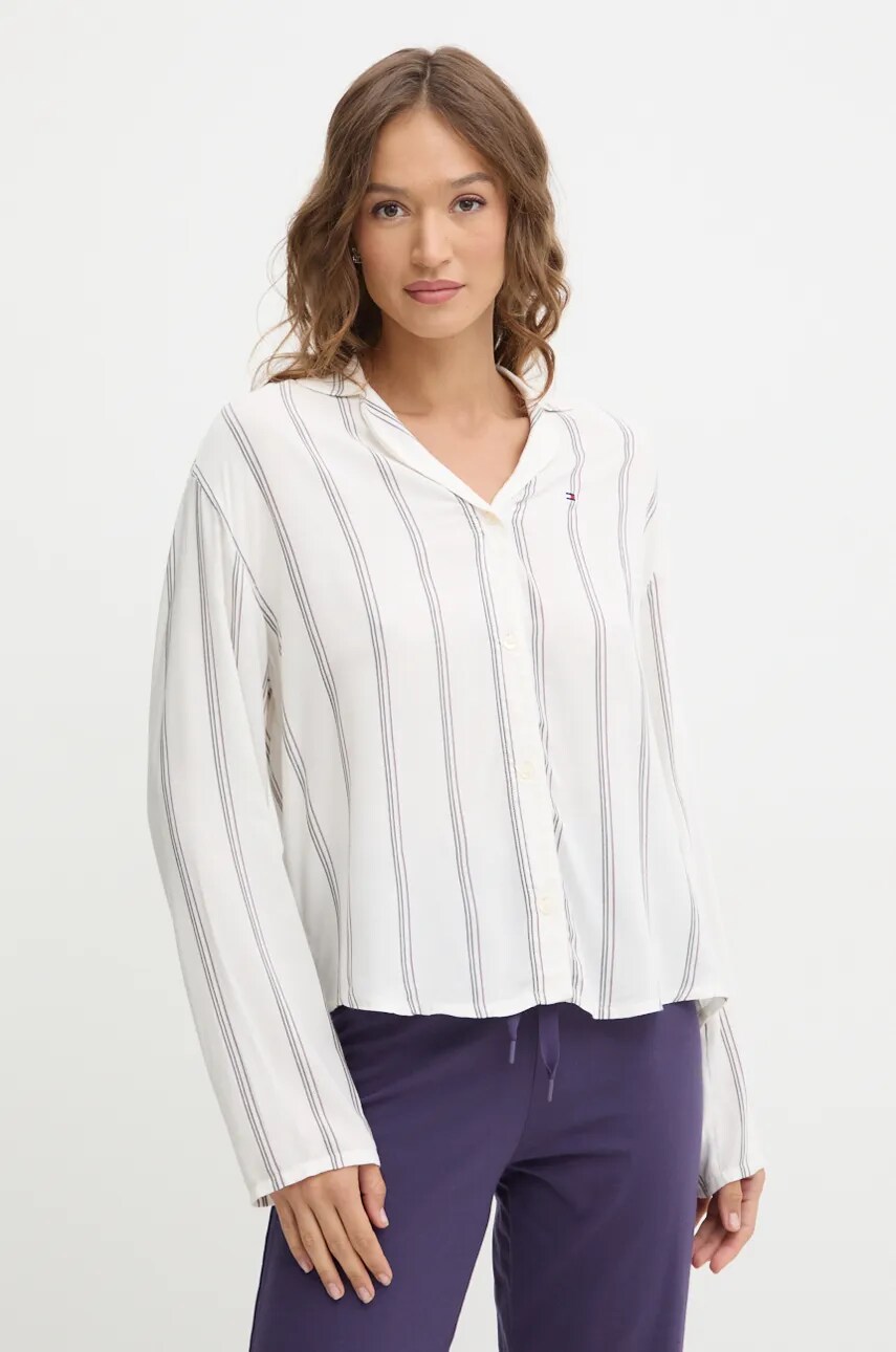 Levně Pyžamová košile Tommy Hilfiger dámská, béžová barva, UW0UW05614