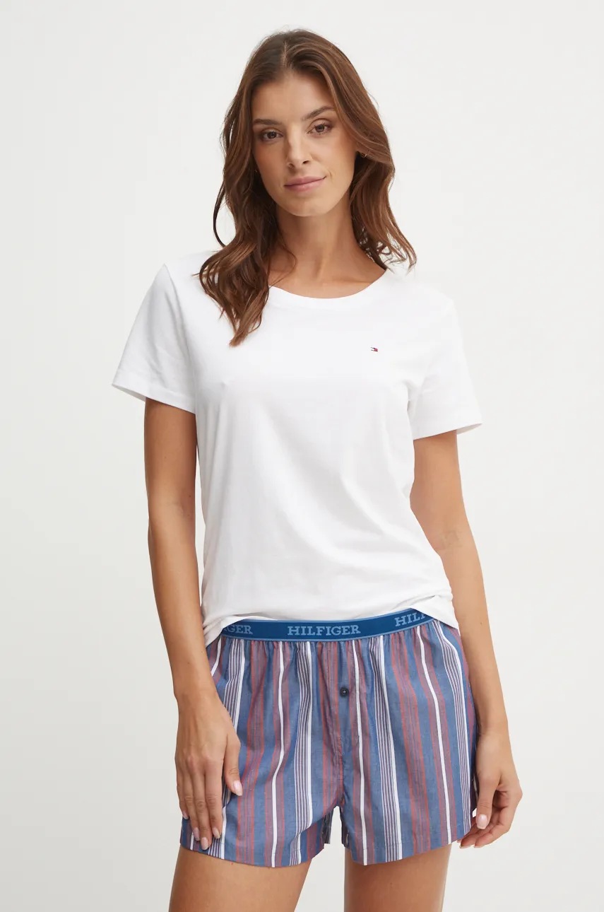 

Памучна пижама Tommy Hilfiger в бяло от памук UW0UW05554, Бял