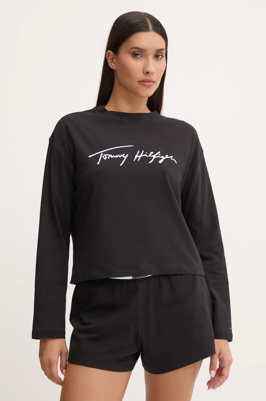 

Пижама Tommy Hilfiger дамска в черно UW0UW05630, Черен