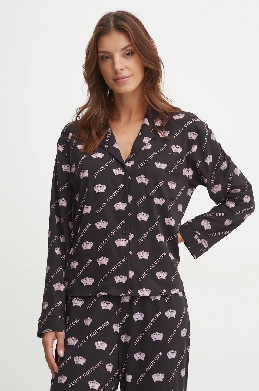 Juicy Couture camasa de pijama ESTELLE PYJAMA TOP femei, culoarea negru, JCLPT224503 Juicy Couture camasa de pijama ESTELLE PYJAMA TOP femei, culoarea negru, JCLPT224503