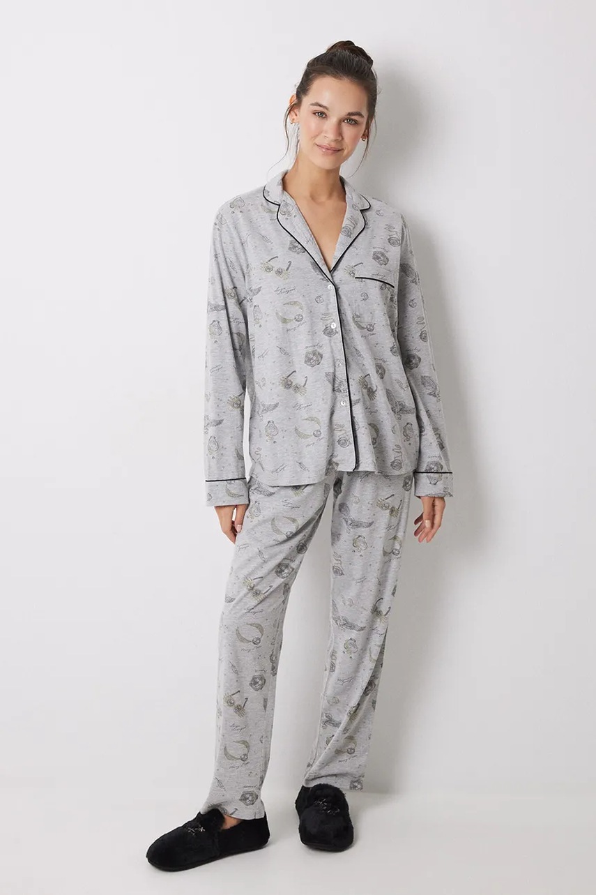 

Памучна пижама women'secret LA NUIT HARRY POTTER в сиво от памук 3138582, Сив
