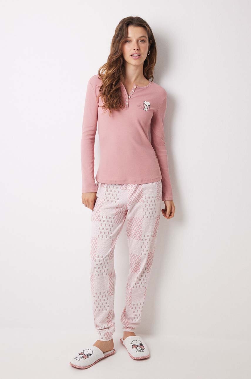 

Памучна пижама women'secret Snoopy в розово от памук 3138548, Розов