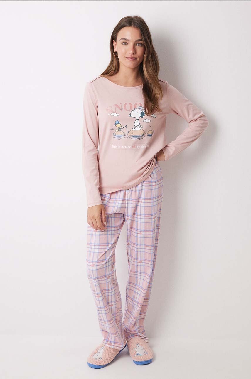 

Памучна пижама women'secret Snoopy в розово от памук 3138561, Розов