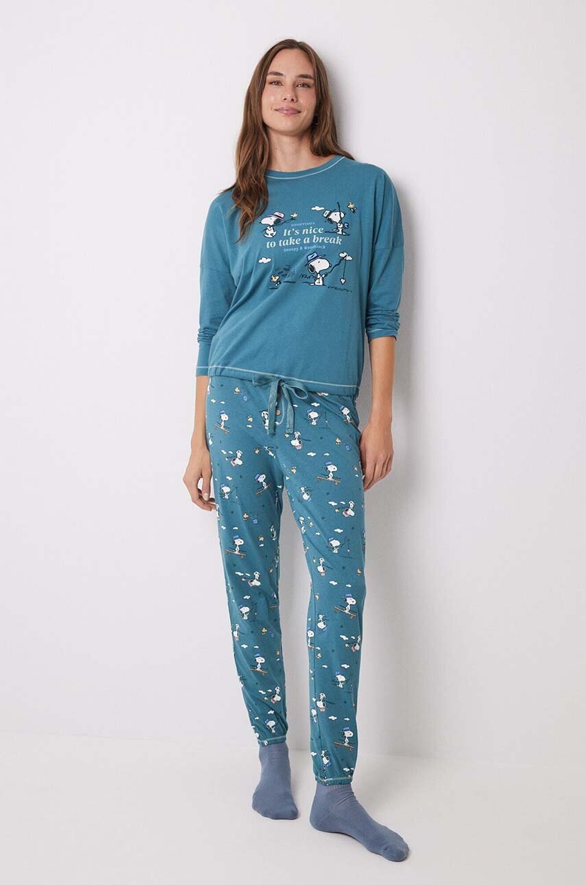 

Памучна пижама women'secret Snoopy в зелено от памук 3138560, Зелен