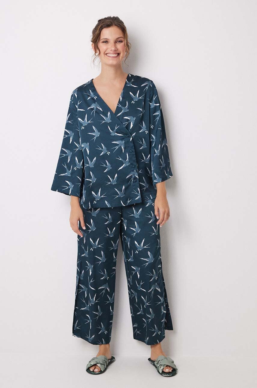 

Пижама women'secret FEATHER COLLECTION дамска в зелено от сатен 2548216, Зелен