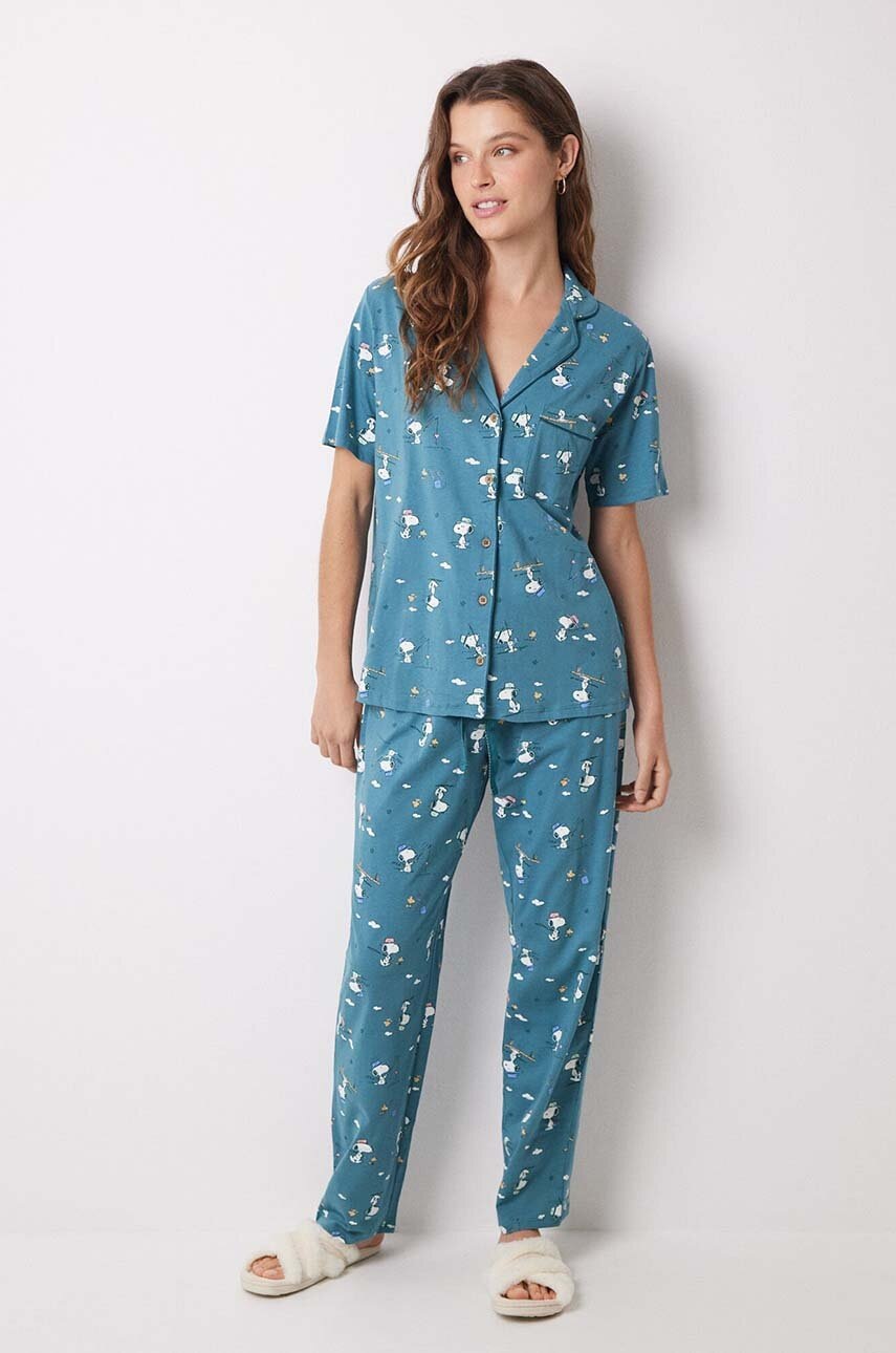 

Памучна пижама women'secret Snoopy в зелено от памук 3138567, Зелен