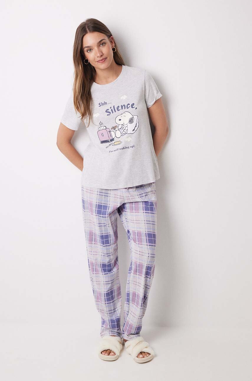 

Памучна пижама women'secret Snoopy в сиво от памук 3138566, Сив