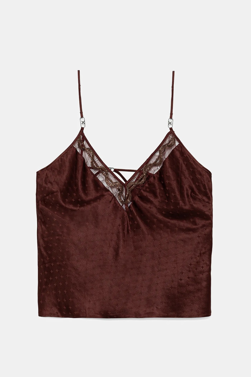 Chantelle top de pijama de mătase culoarea rosu