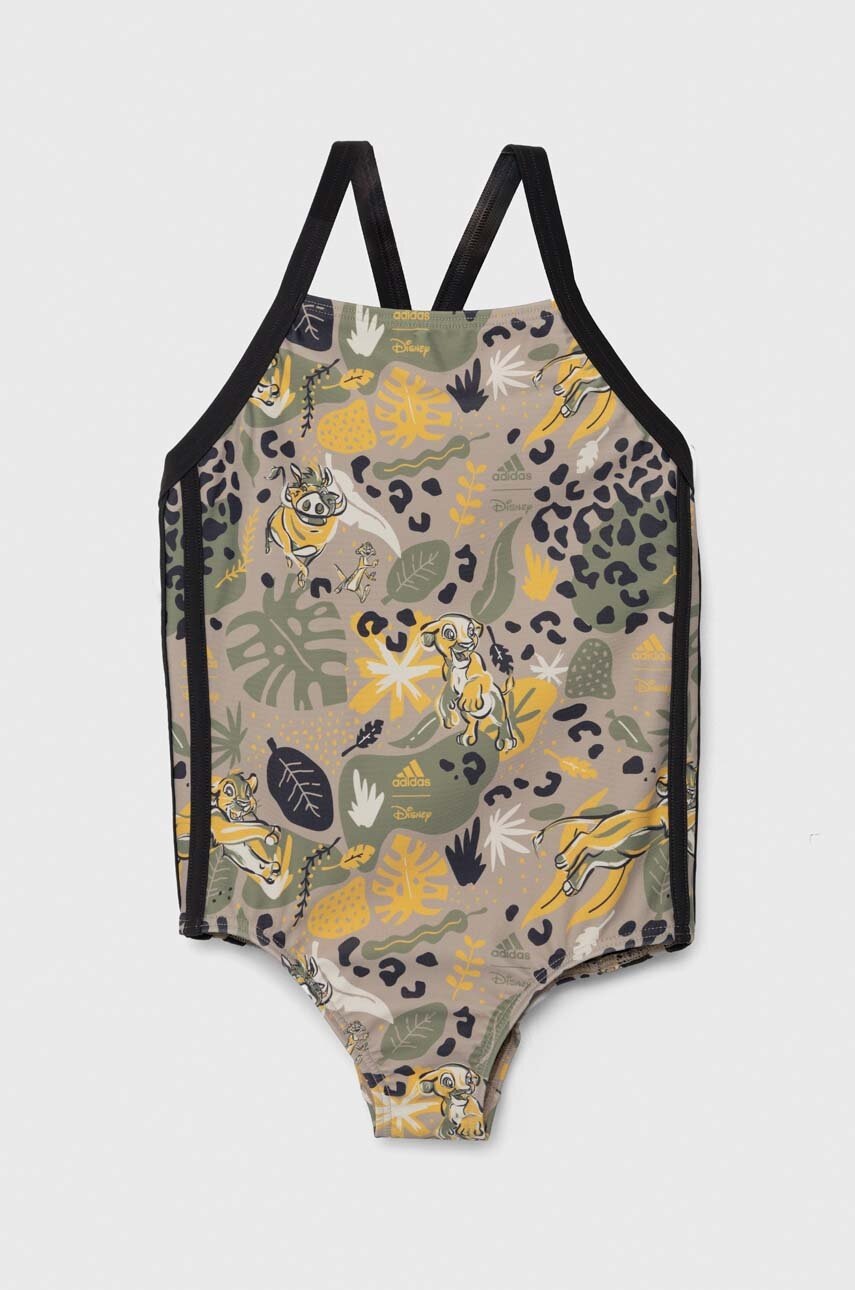 adidas Performance costum de baie dintr-o bucată pentru copii DY LK SWIM SUIT x Disney culoarea maro, IS5473