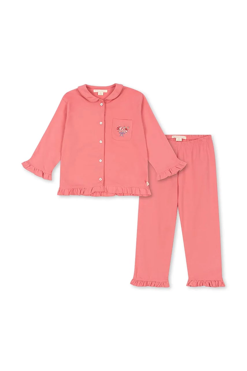 Konges Sløjd pijamale de bumbac pentru copii PIO FRILL SET GOTS culoarea roz, neted, KS102059 Konges Sløjd pijamale de bumbac pentru copii PIO FRILL SET GOTS culoarea roz, neted, KS102059