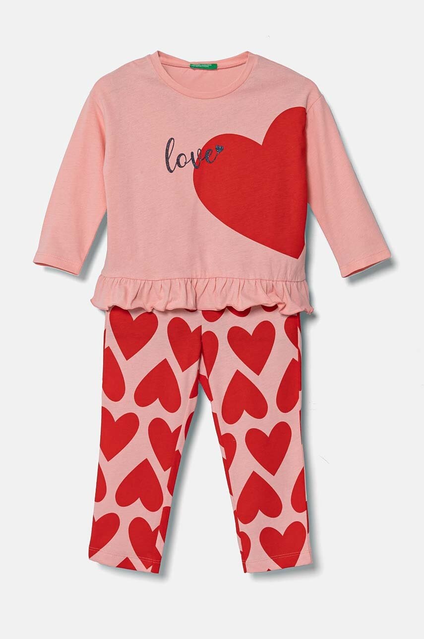 

Детска памучна пижама United Colors of Benetton в розово с десен 3VD00P06Z, Розов