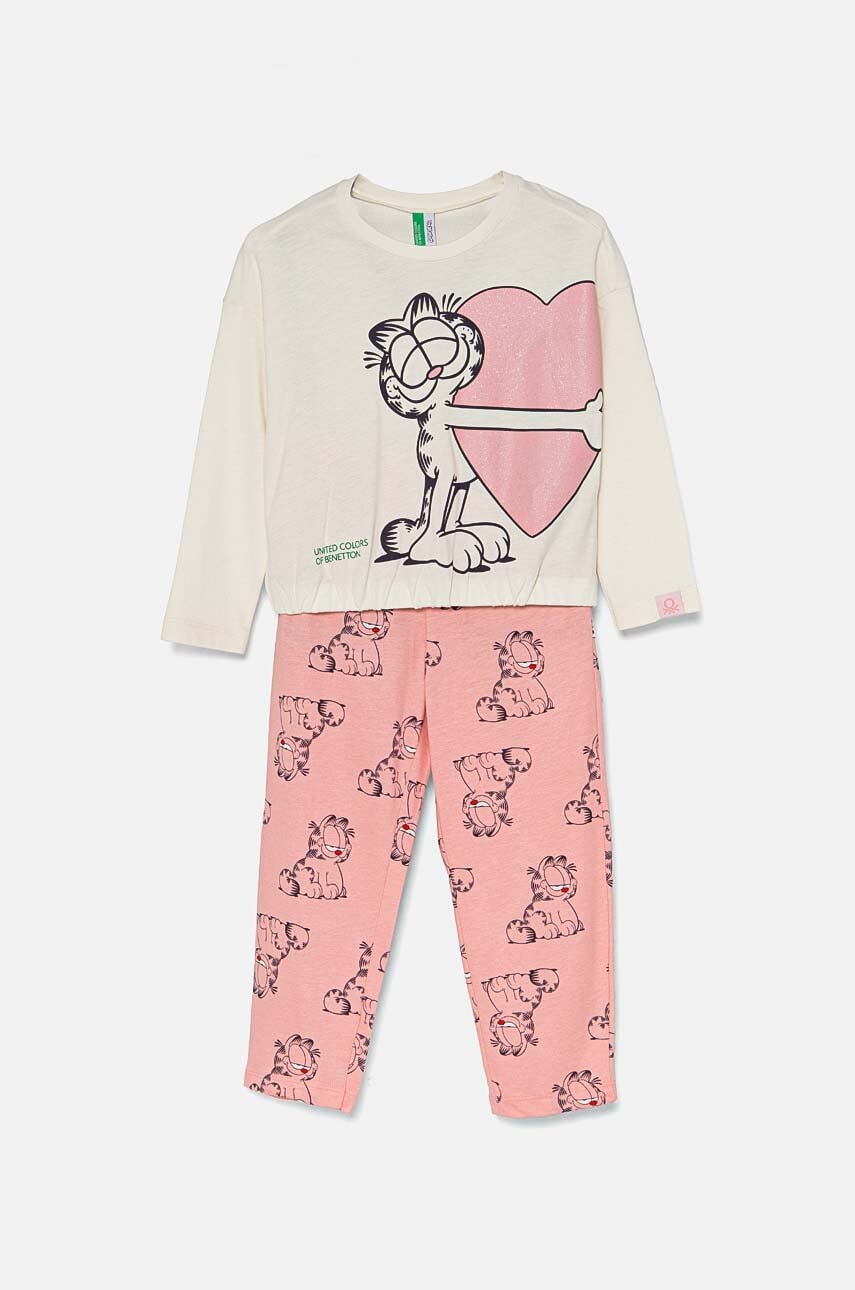 United Colors of Benetton pijama copii culoarea bej, modelator, 3Y5E0P06V United Colors of Benetton pijama copii culoarea bej, modelator, 3Y5E0P06V