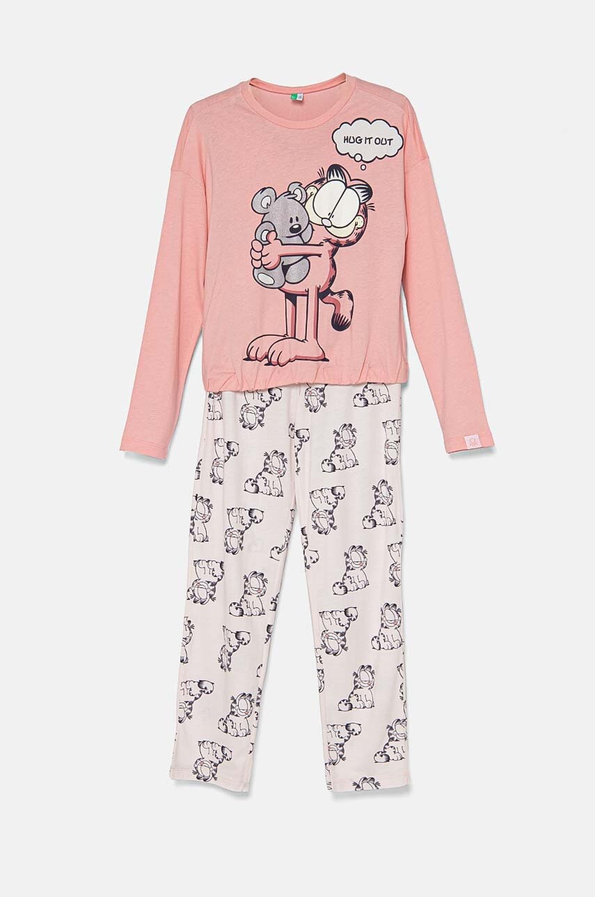 United Colors of Benetton pijama copii culoarea roz, modelator, 3Y5E0P06V United Colors of Benetton pijama copii culoarea roz, modelator, 3Y5E0P06V