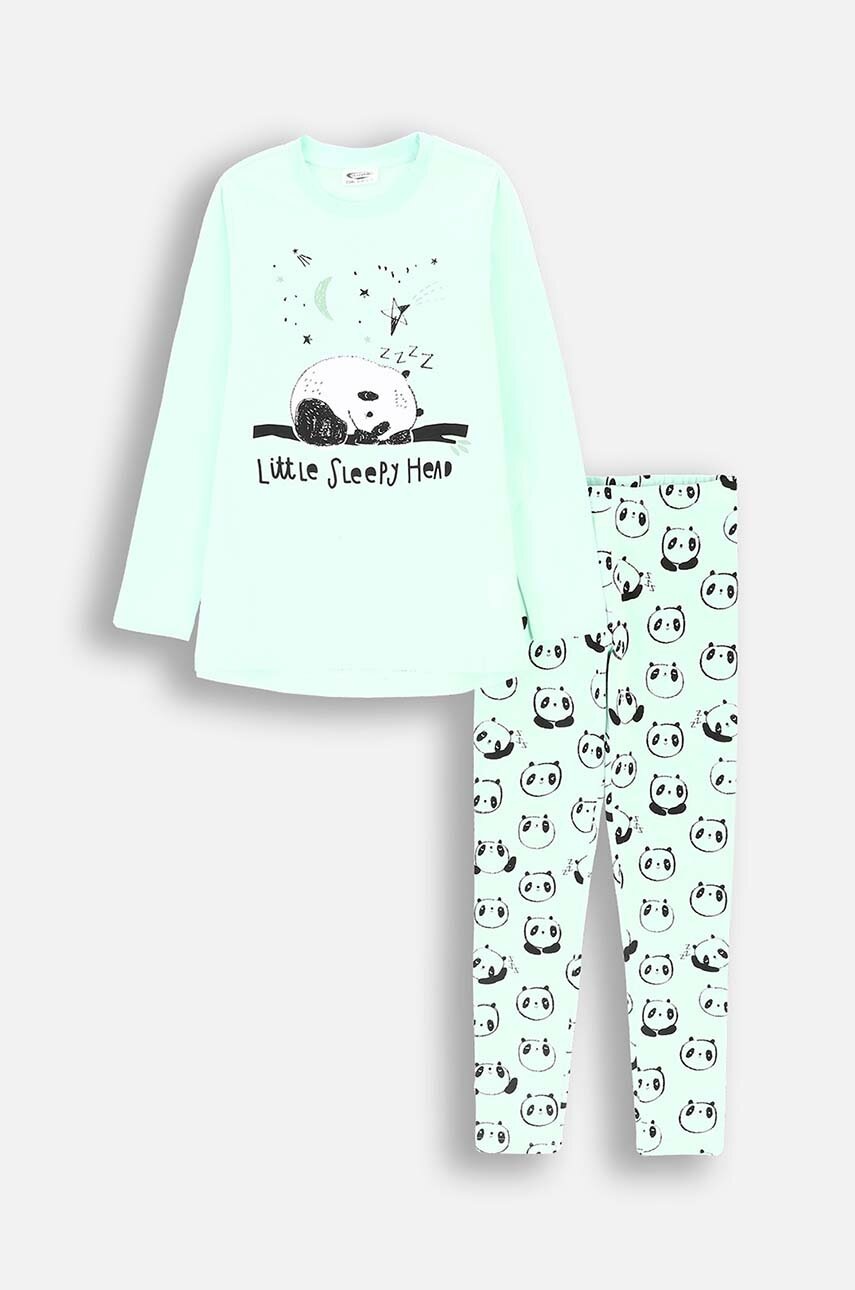 

Детска памучна пижама Coccodrillo в зелено с принт PYJAMAS, Зелен