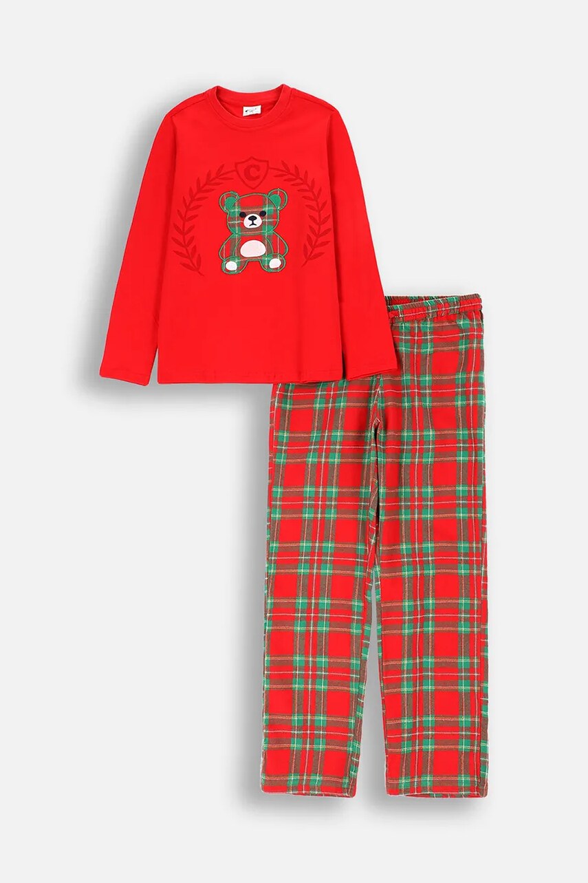 Coccodrillo pijamale de bumbac pentru copii culoarea roșu, cu imprimeu, PYJAMAS