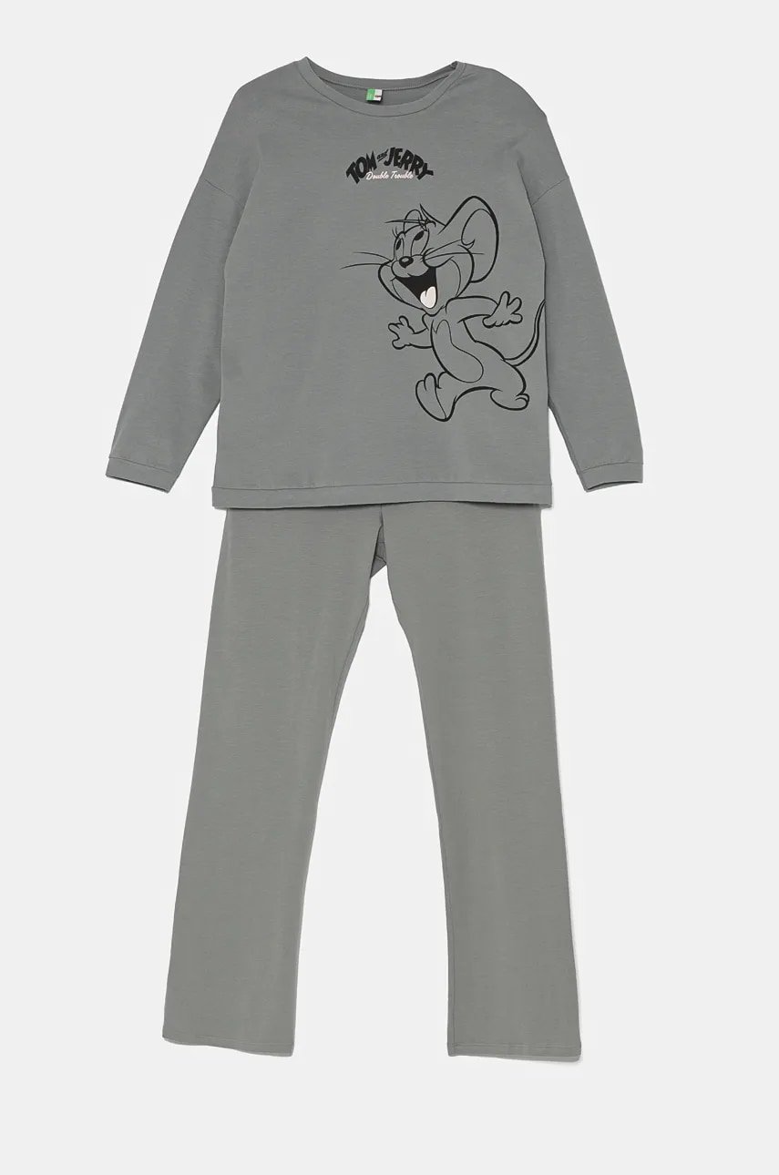United Colors of Benetton pijama copii culoarea gri, cu imprimeu, 3DKE0P07C United Colors of Benetton pijama copii culoarea gri, cu imprimeu, 3DKE0P07C