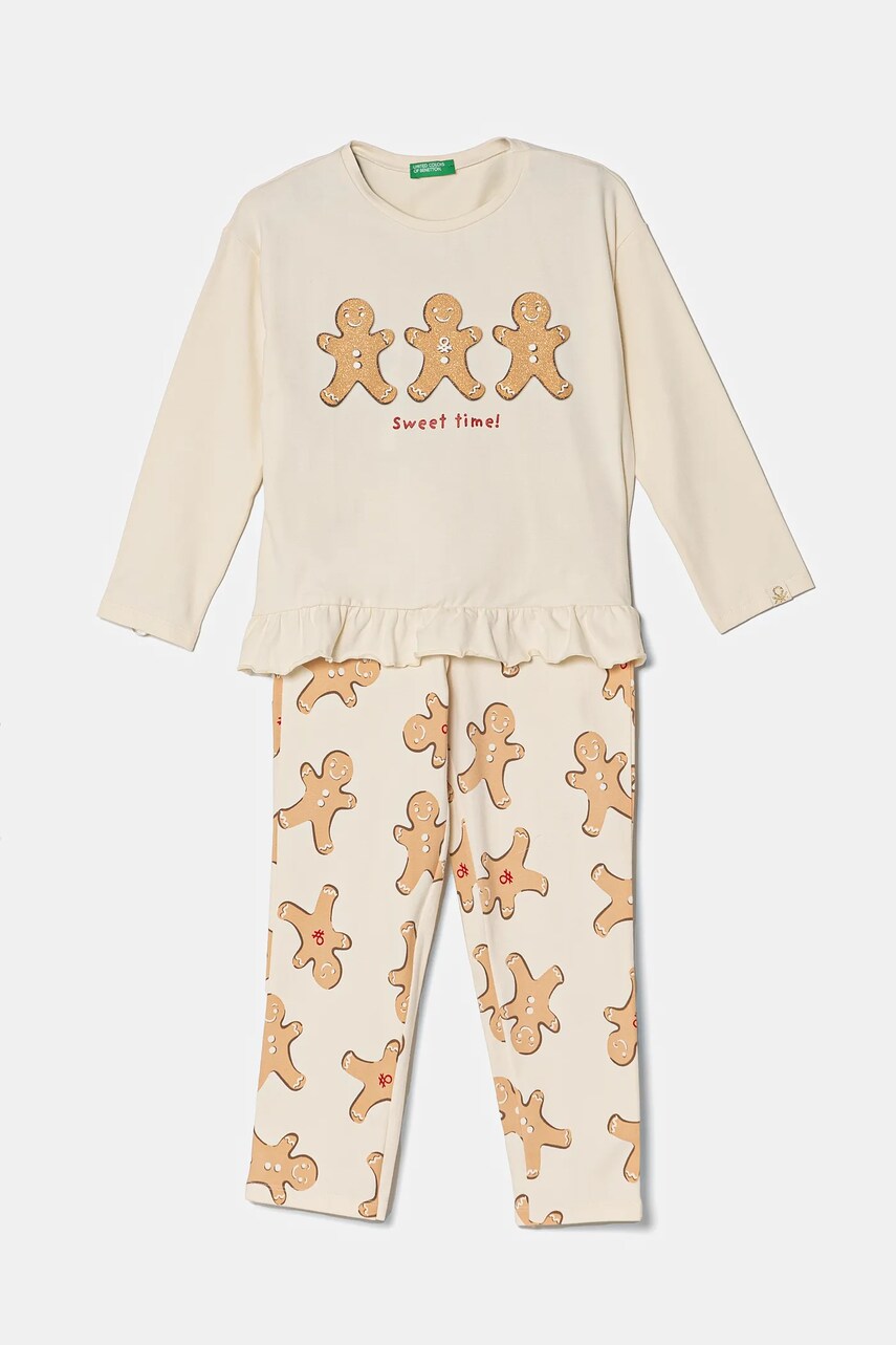 United Colors of Benetton pijama culoarea bej, modelator, 3DKE0P07Z