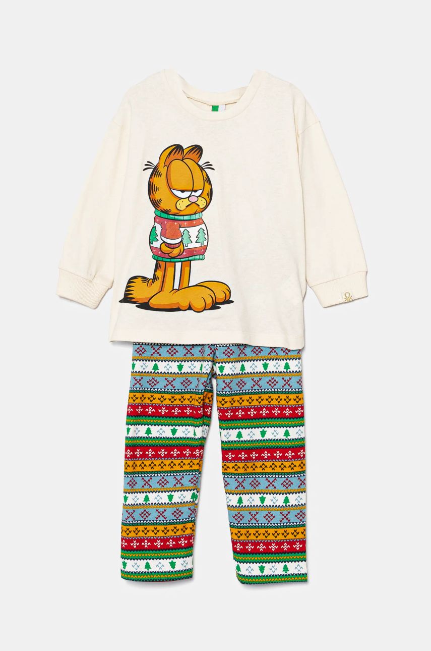 United Colors of Benetton pijamale de bumbac pentru copii culoarea bej, modelator, 37MW0P07R