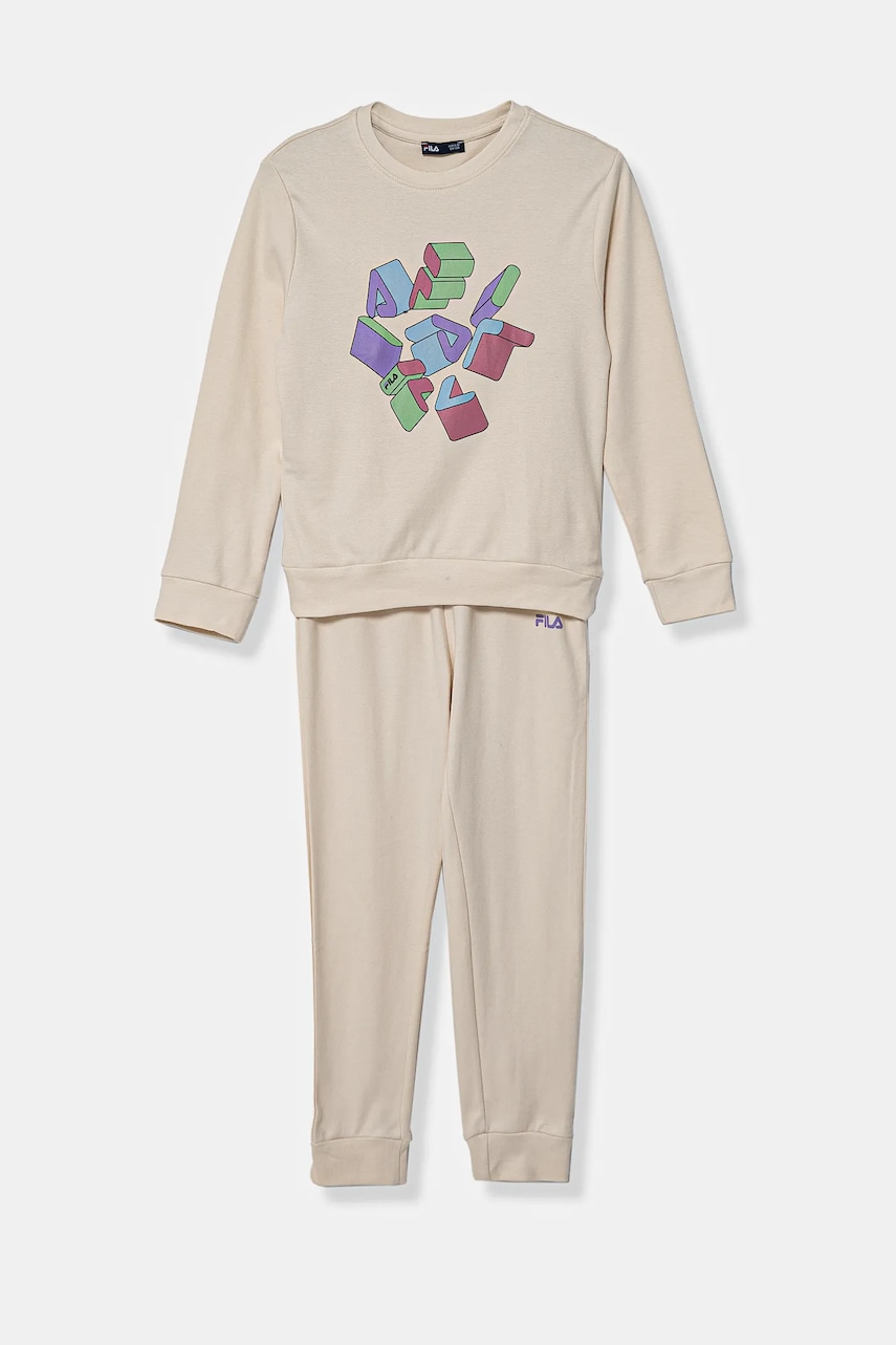 Fila pijamale de bumbac pentru copii culoarea bej, cu imprimeu, FPW1441 Fila pijamale de bumbac pentru copii culoarea bej, cu imprimeu, FPW1441