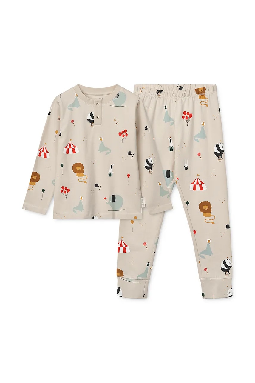 Liewood pijamale de bumbac pentru copii Wilhelm Printed Pyjamas Set culoarea bej, modelator, LW19854 Liewood pijamale de bumbac pentru copii Wilhelm Printed Pyjamas Set culoarea bej, modelator, LW19854
