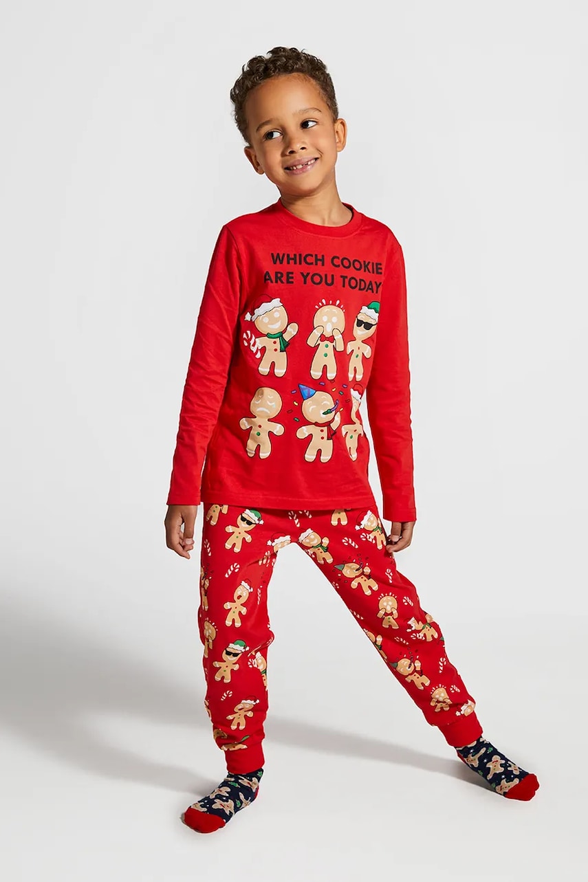 Coccodrillo pijamale de bumbac pentru copii culoarea rosu, modelator, MERRY XMAS Coccodrillo pijamale de bumbac pentru copii culoarea rosu, modelator, MERRY XMAS