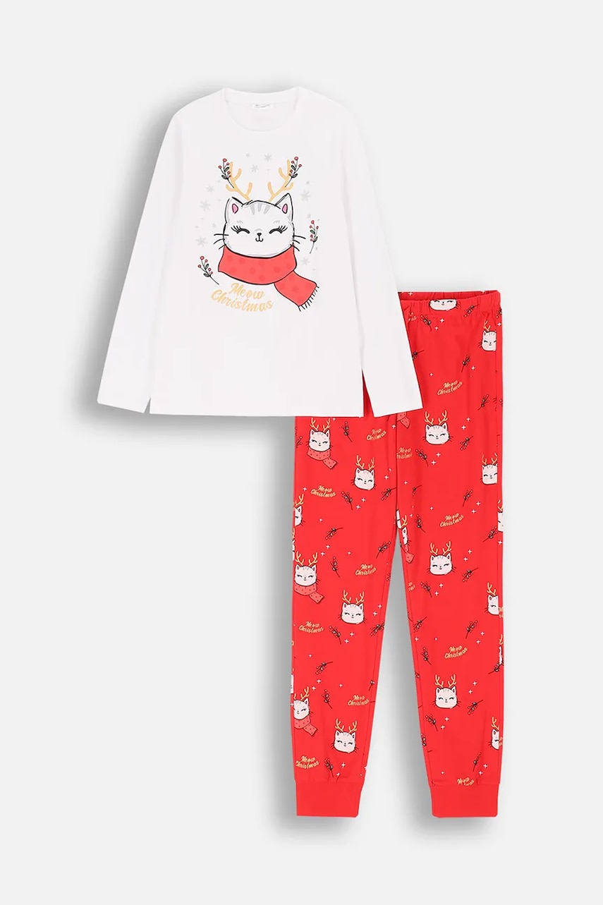 Coccodrillo pijamale de bumbac pentru copii culoarea rosu, modelator, MERRY XMAS Coccodrillo pijamale de bumbac pentru copii culoarea rosu, modelator, MERRY XMAS