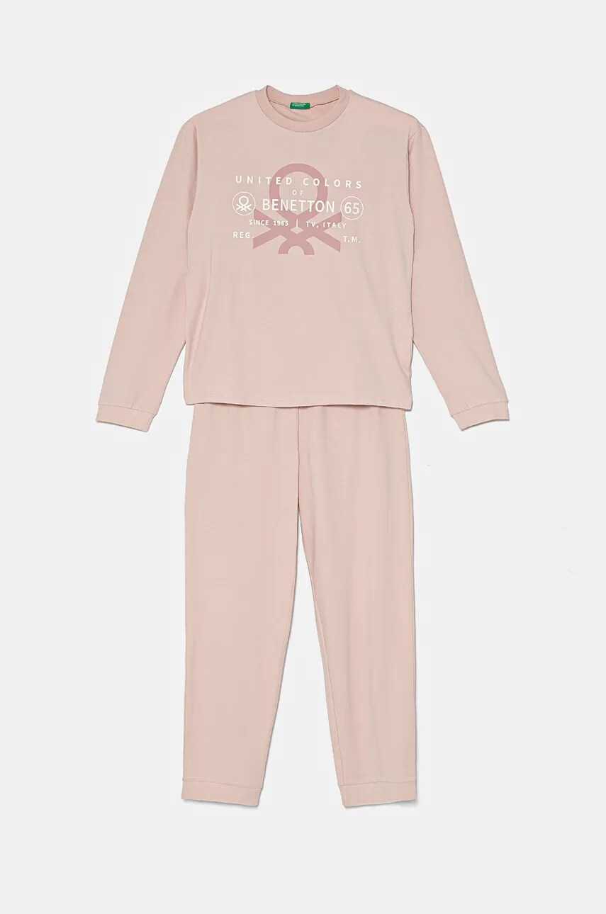 United Colors of Benetton pijama copii culoarea roz, cu imprimeu, 3DKE0P073 United Colors of Benetton pijama copii culoarea roz, cu imprimeu, 3DKE0P073