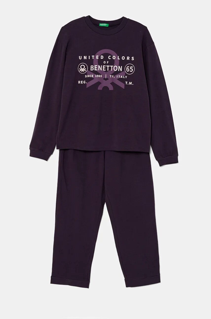 United Colors of Benetton pijama copii culoarea violet, cu imprimeu, 3DKE0P073
