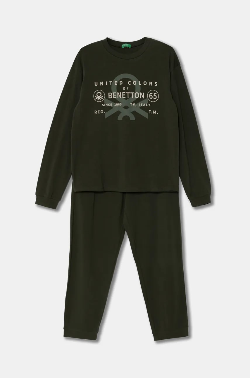 United Colors of Benetton pijama copii culoarea verde, cu imprimeu, 3DKE0P073