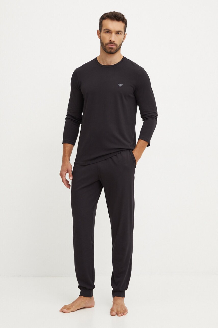 Emporio Armani Underwear pijama barbati, culoarea negru, neted, 111789 4F720