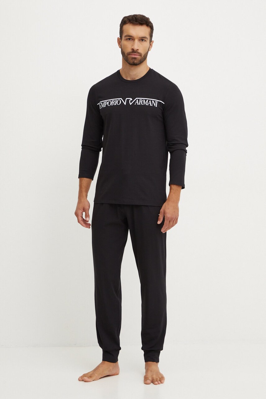 Emporio Armani Underwear pijama barbati, culoarea negru, cu imprimeu, 112033 4F516