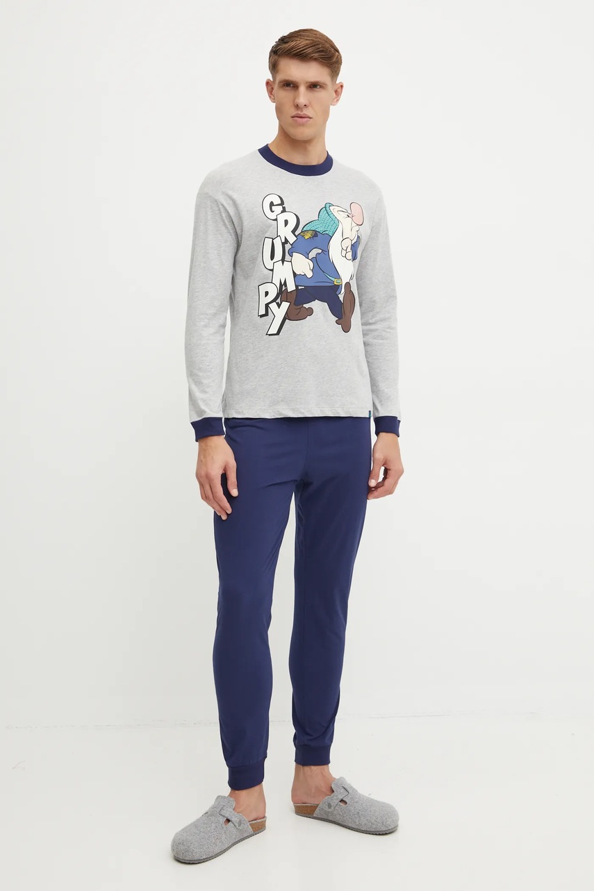 

Памучна пижама United Colors of Benetton x DISNEY в сиво с принт 3VD04P02H, Сив