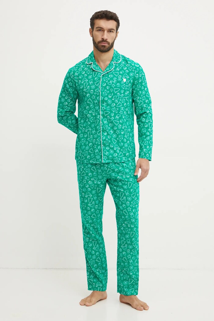 United Colors of Benetton pijamale de bumbac culoarea verde, modelator, 4XPR4P00B