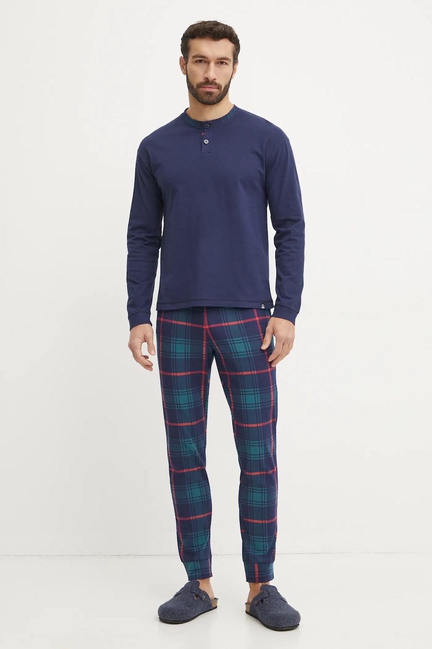 United Colors of Benetton pijama barbati, culoarea albastru marin, modelator, 37MW4P02N