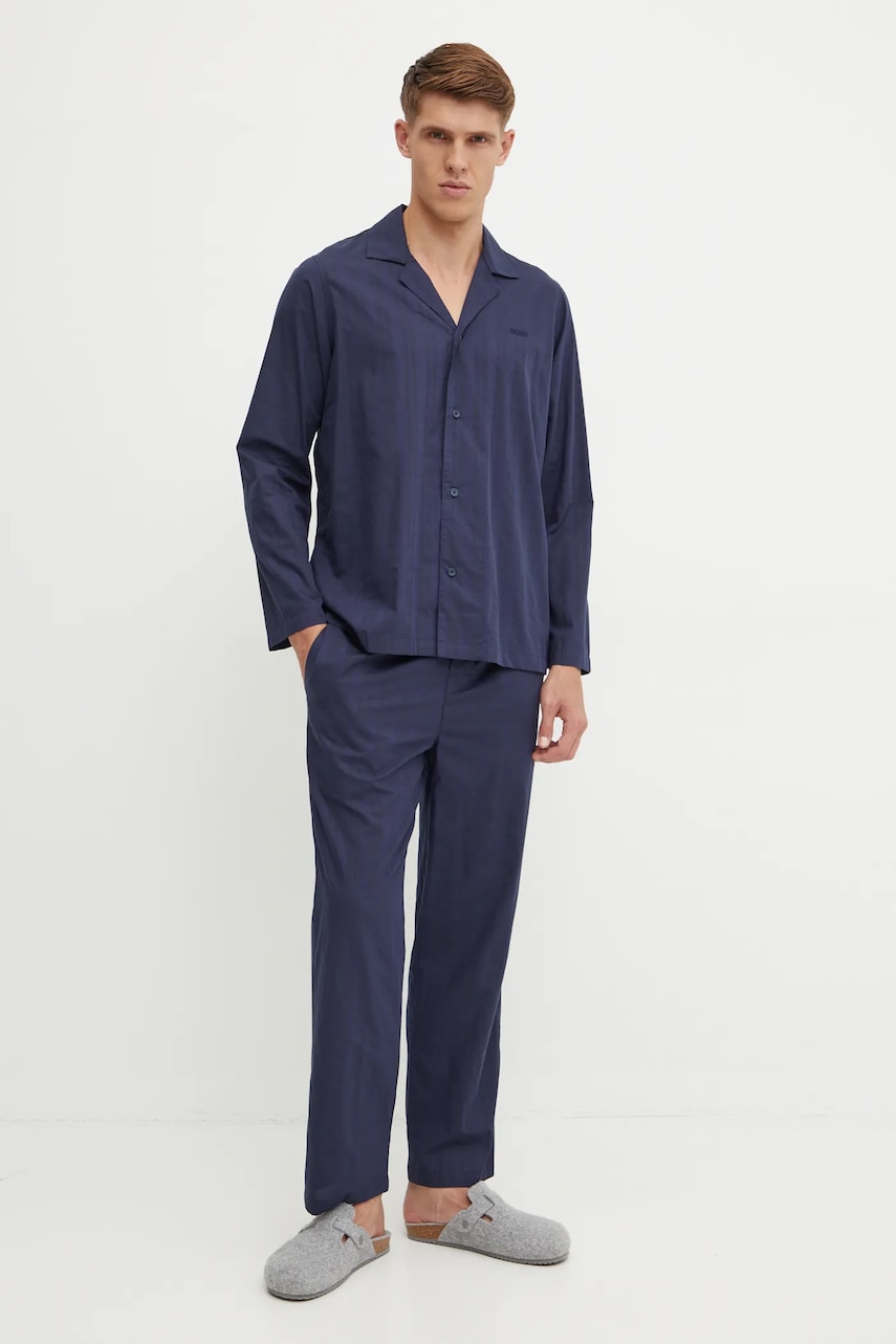 BOSS pijamale de bumbac culoarea albastru marin, modelator, 50527522