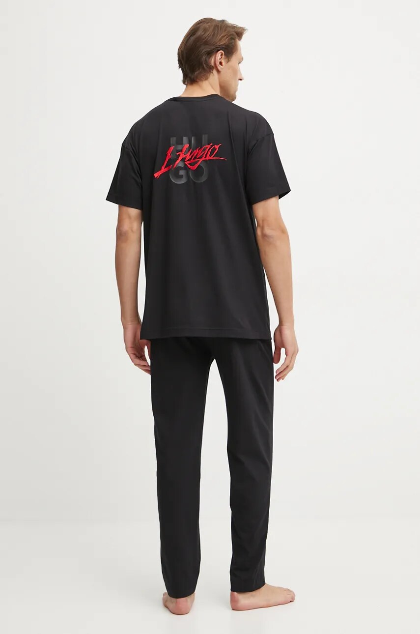 HUGO pijamale de bumbac culoarea negru, cu imprimeu, 50525331